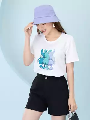 Áo phông nữ phom rộng in hình 3 con thỏ