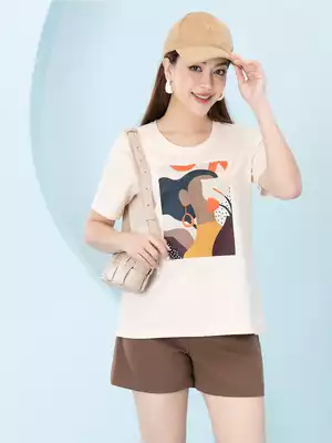 Áo phông nữ phom rộng in hình 7 màu