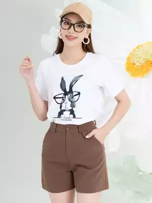 Áo phông nữ phom rộng in hình thỏ đeo kính