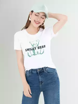 Áo phông nữ in hình gấu smiley bear