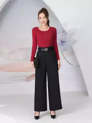 Quần âu nữ dáng suông cạp cao