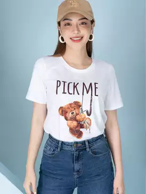 Áo phông nữ phom rộng in hình gấu PICK ME