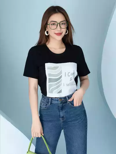  Áo phông nữ phom rộng in hình I can & I will