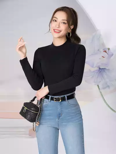 Áo thun nữ dáng ôm dài tay cổ cao