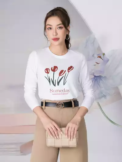  Áo thun nữ dài tay in hình hoa Someday 