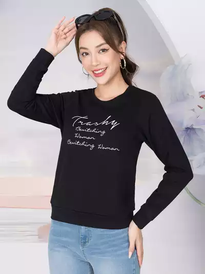  Áo nỉ thu đông in chữ Trashy 