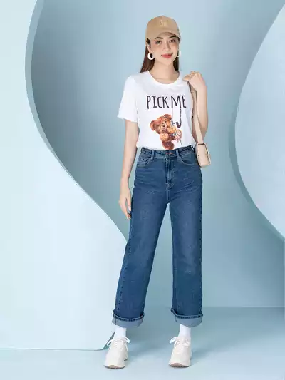  Áo phông nữ phom rộng in hình gấu PICK ME 