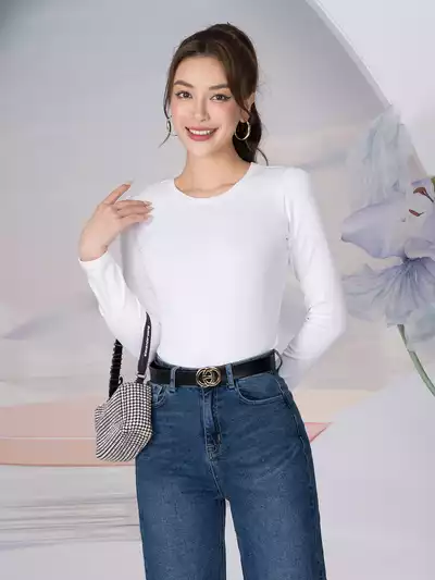 Áo thun ôm dài tay cổ tròn