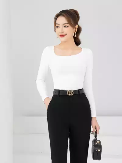  Áo thun dài tay dáng ôm cổ lệch 