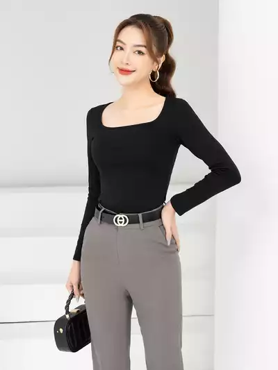  Áo thun dài tay dáng ôm cổ vuông 