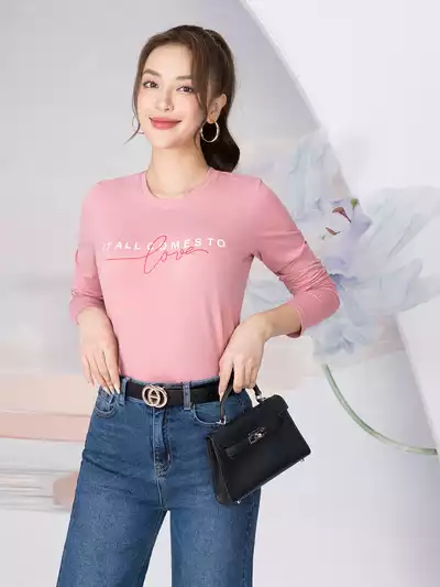  Áo thun nữ dài tay in chữ Itall comes to love 