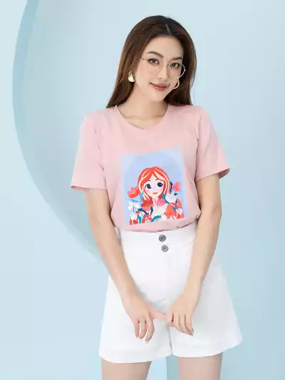  Áo phông nữ phom rộng in hình công chúa