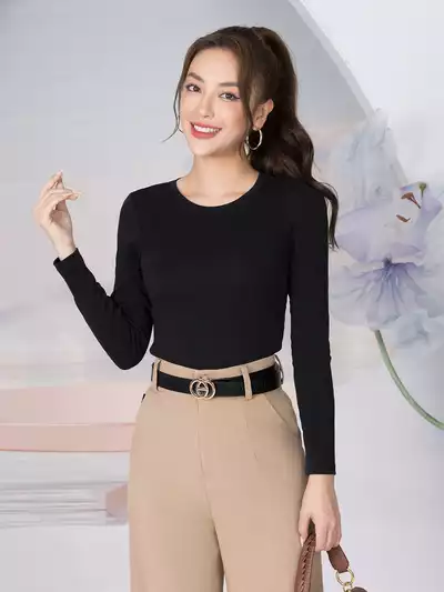 Áo thun ôm dài tay cổ tròn