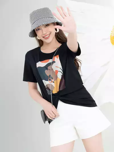 Áo phông nữ phom rộng in hình 7 màu