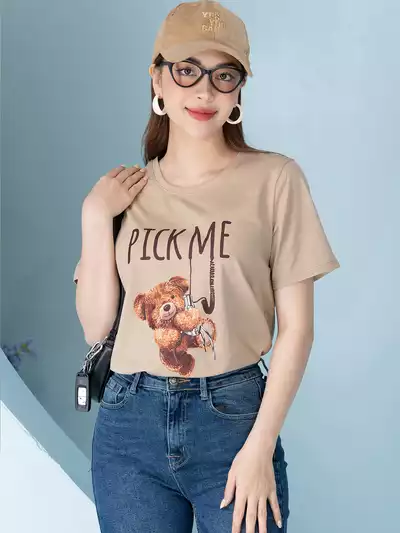  Áo phông nữ phom rộng in hình gấu PICK ME