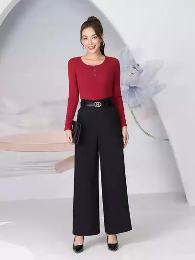  Quần âu nữ dáng suông cạp cao