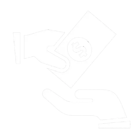 Money-Back Guarantee Icon – white hand and coin for the 90-day refund or replacement