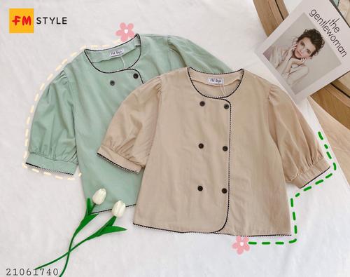 ÁO KIỂU CỔ CHÉO VIỀN NÚT 