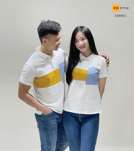 THUN CỔ BẺ TAY NGẮN PHỐI MÀU LỆCH NGỰC 