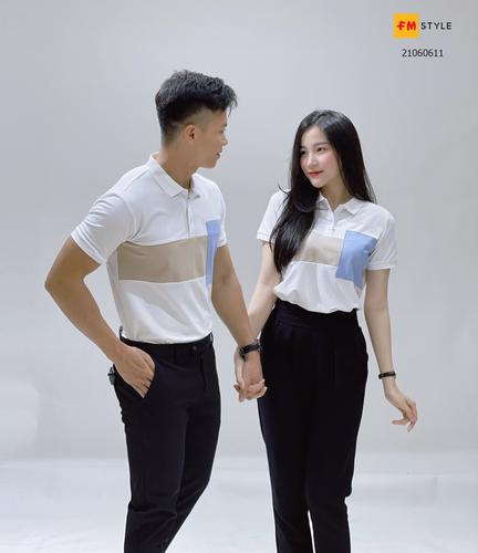 THUN CỔ BẺ TAY NGẮN PHỐI MÀU LỆCH NGỰC 