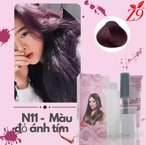 NHUỘM PHỦ BẠC MÀU NÂU ĐỎ ÁNH TÍM + Tặng Oxy _ Lược _ bao tay ( Hộp tuýp 60ml )