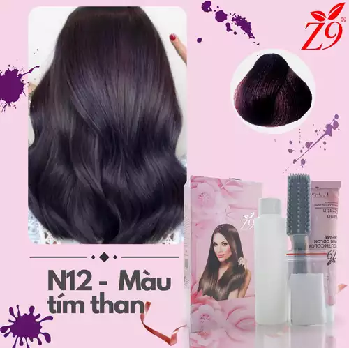 NHUỘM PHỦ BẠC MÀU  TÍM THAN + Tặng Oxy _ Lược _ bao tay ( Hộp tuýp 60ml )