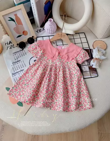 Product image - VÁY HOA BÉ GÁI CỔ HỒNG