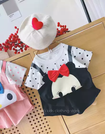 Product image - BỘ CỘC BÉ GÁI CHẤM BI NƠ KÈM NƠ