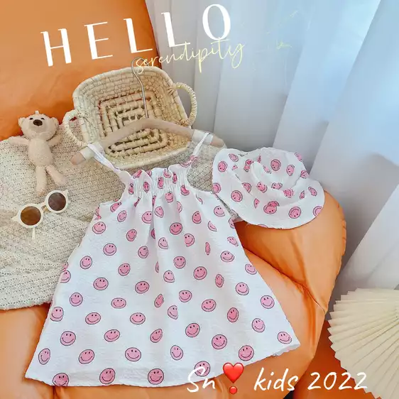 Product image - VÁY 2 DÂY BO CHUN MẶT CƯỜI FULL VÁY CÓ MŨ