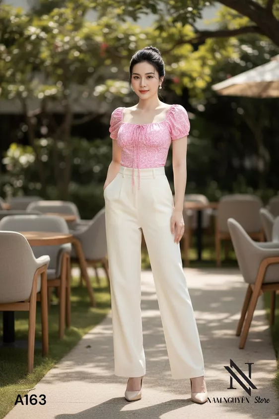 Product image - ÁO HOA VĂN HỒNG DÂY NƠ