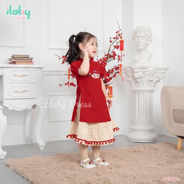 Set áo dài thêu hoa kèm chân váy