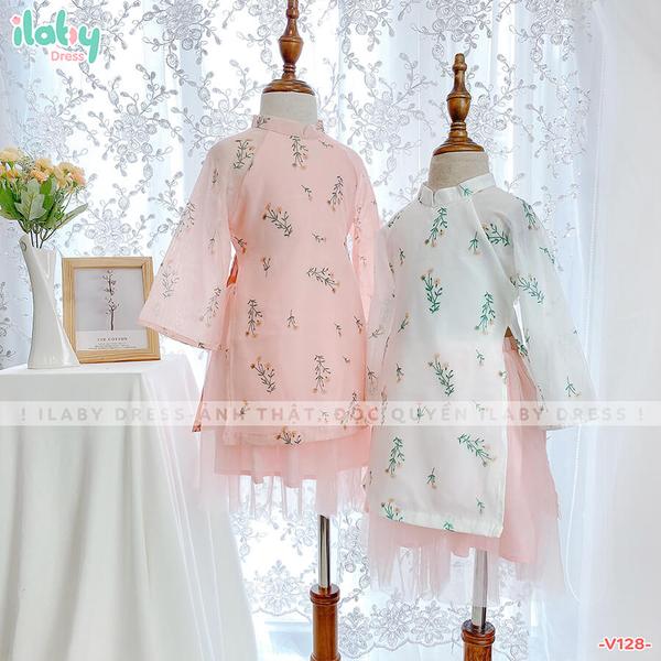 Set áo dài tơ hoa kèm chân váy tutu