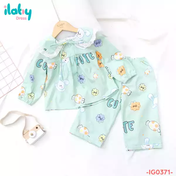 Set pyjama lá cổ to phối ren