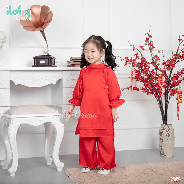 Set áo dài xếp ly vai đính ngọc kèm quần