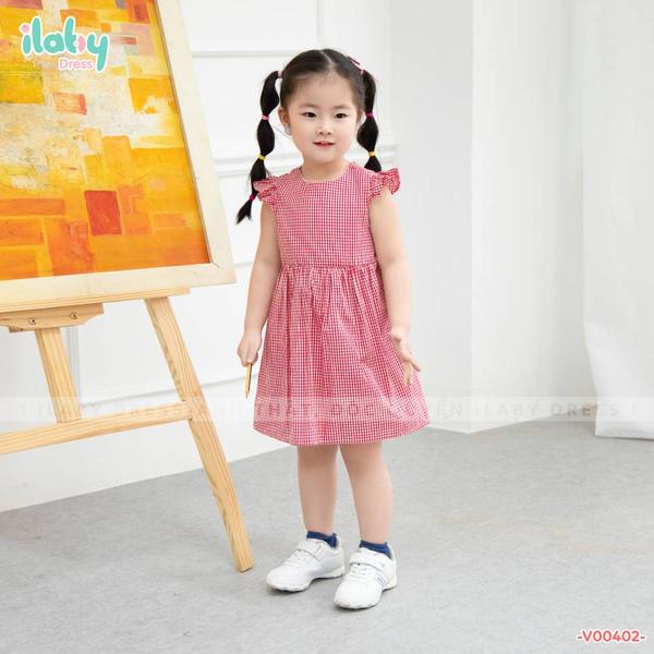 Váy kẻ thắt nơ sau lưng