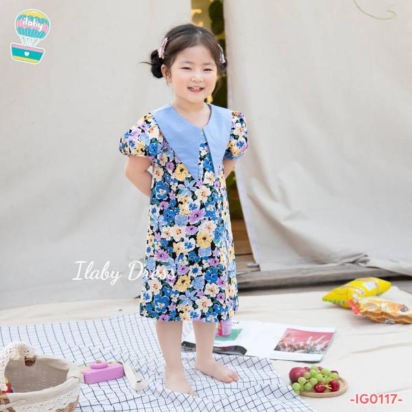 Váy hoa phối cổ ve nhọn