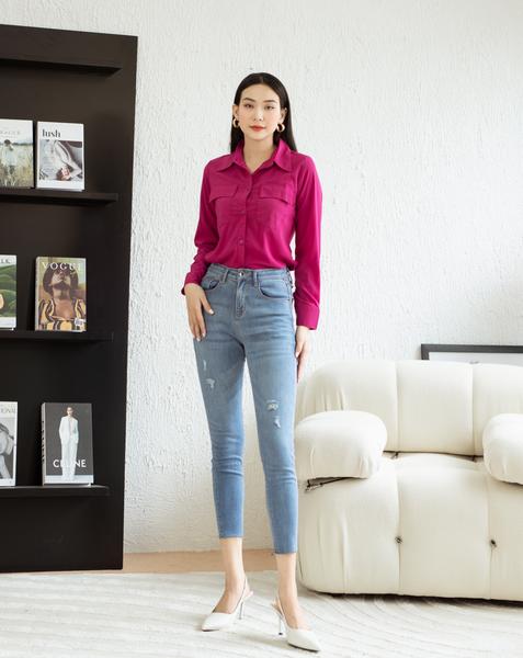 Quần Jean Skinny Xước Gối
