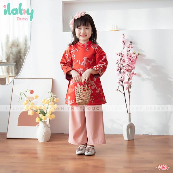 Set áo dài gấm hoa đào