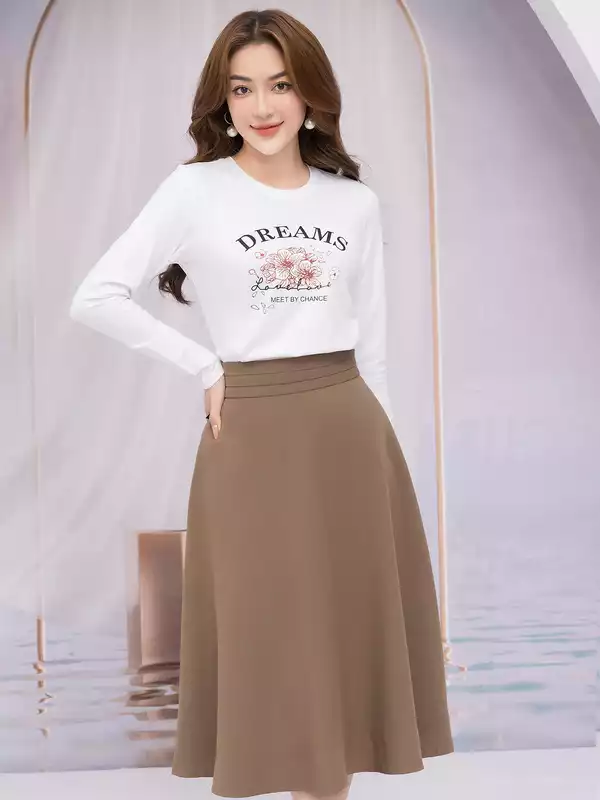  Áo phông nữ dài tay in chữ Dreams 