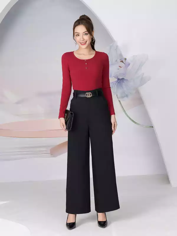  Quần âu nữ dáng suông cạp cao 