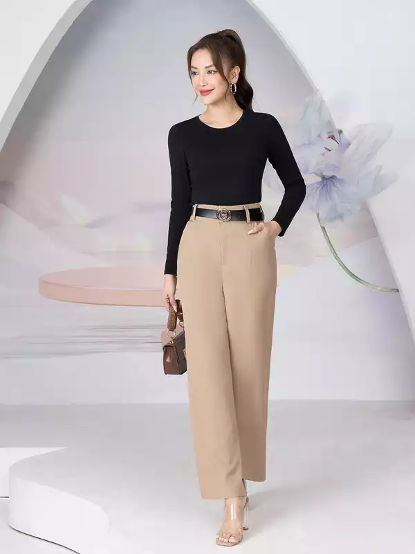  Quần âu nữ dáng suông cạp cao 