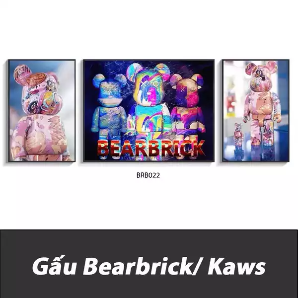 Tranh tráng gương bộ ba Bearbrick 2