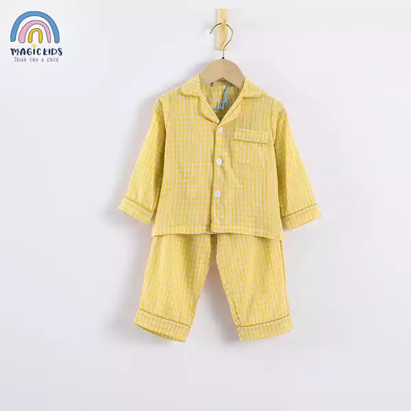 Đồ bộ dài tay pijama bé trai, bé gái Magickids kẻ caro dễ thương chất kẻ xốp Hàn Quốc Đồ ngủ mẫu mới 2022 BR22028