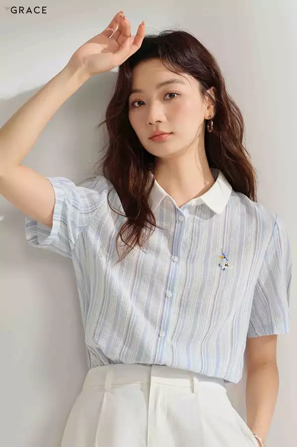 Product image - Sơ mi cộc tay hoạ tiết sọc chất cotton Hàn - SM048