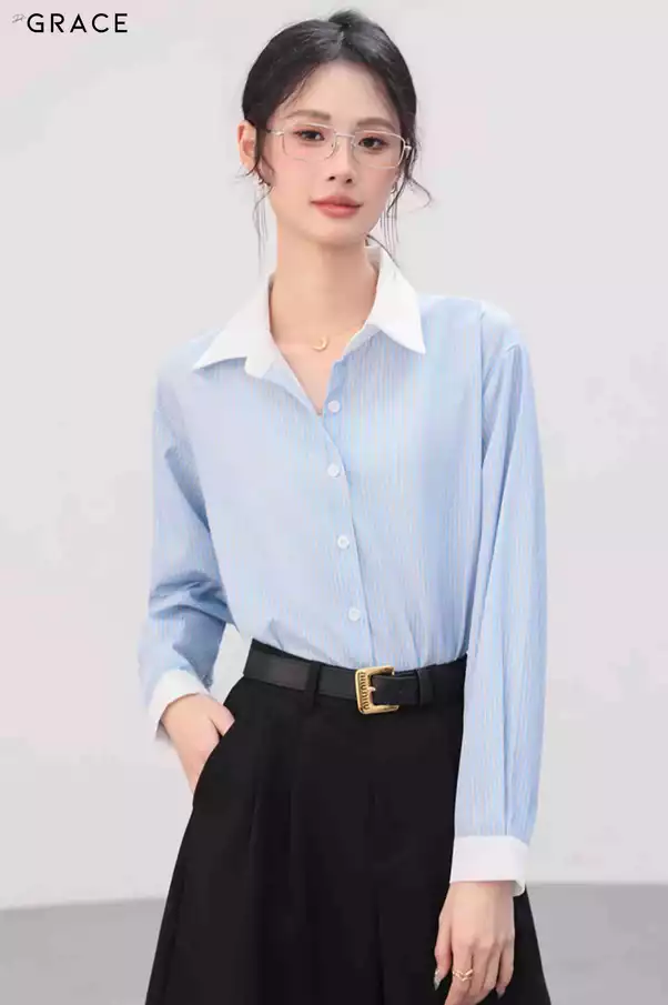 Product image - Sơ mi nữ dài tay họa tiền sọc - SM050