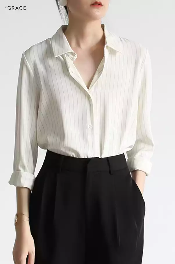 Product image - Sơ mi lụa dài tay họa tiết sọc De Grace - SM060