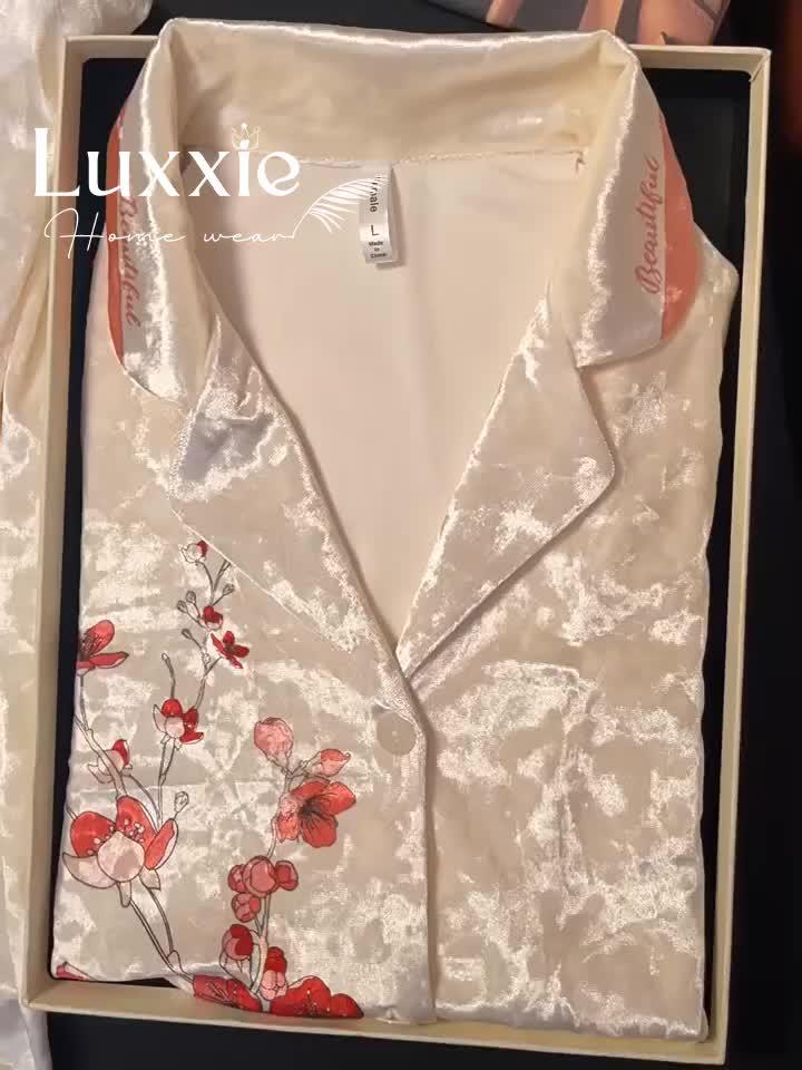 NHUNG20 Pijama vải nhung họa tiết hoa đào đỏ_mini_0