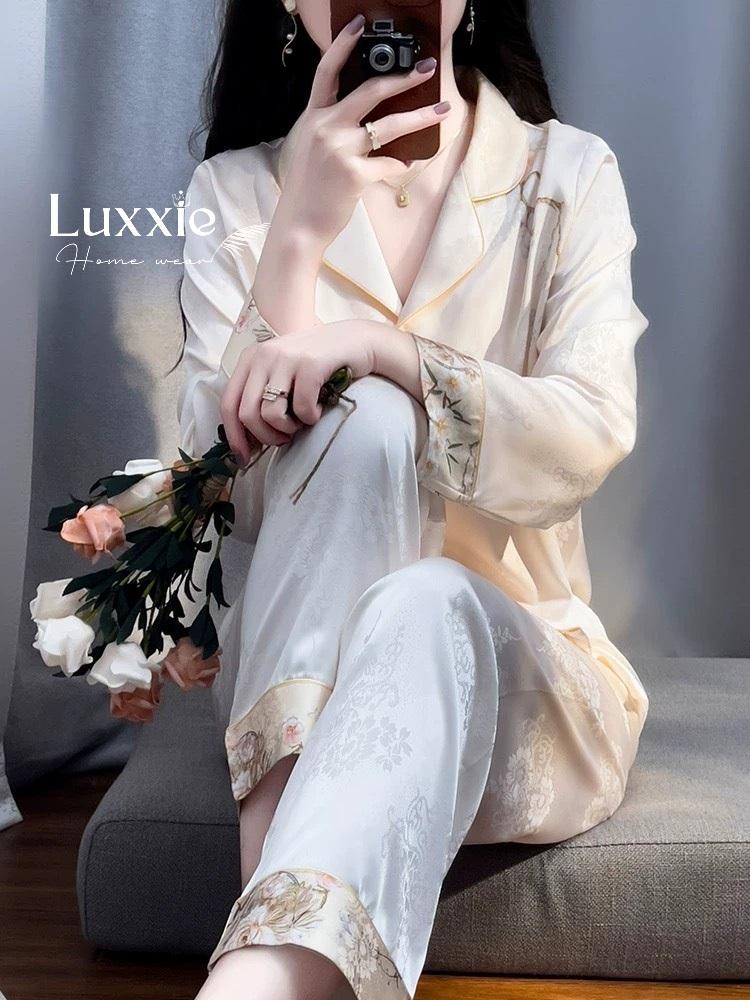 N84 Pijama lụa gấm hoa mai trắng_2