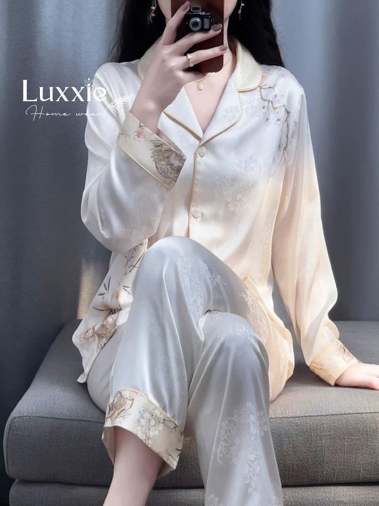 N84 Pijama lụa gấm hoa mai trắng_4