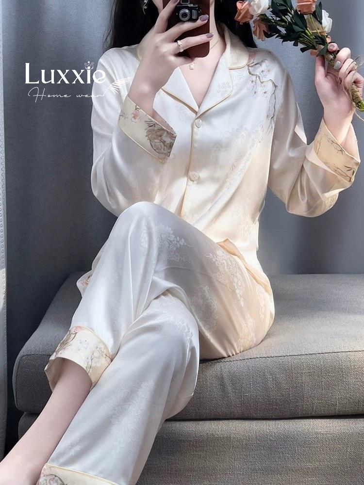 N84 Pijama lụa gấm hoa mai trắng_3